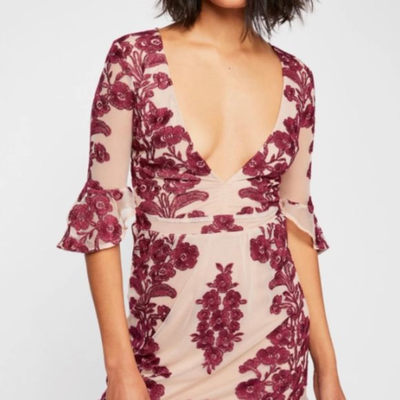 Free People Burgundy Floral Mini Dress - Picture 2 of 6